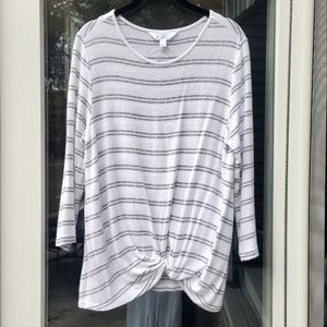 Gray and white striped knotted front top